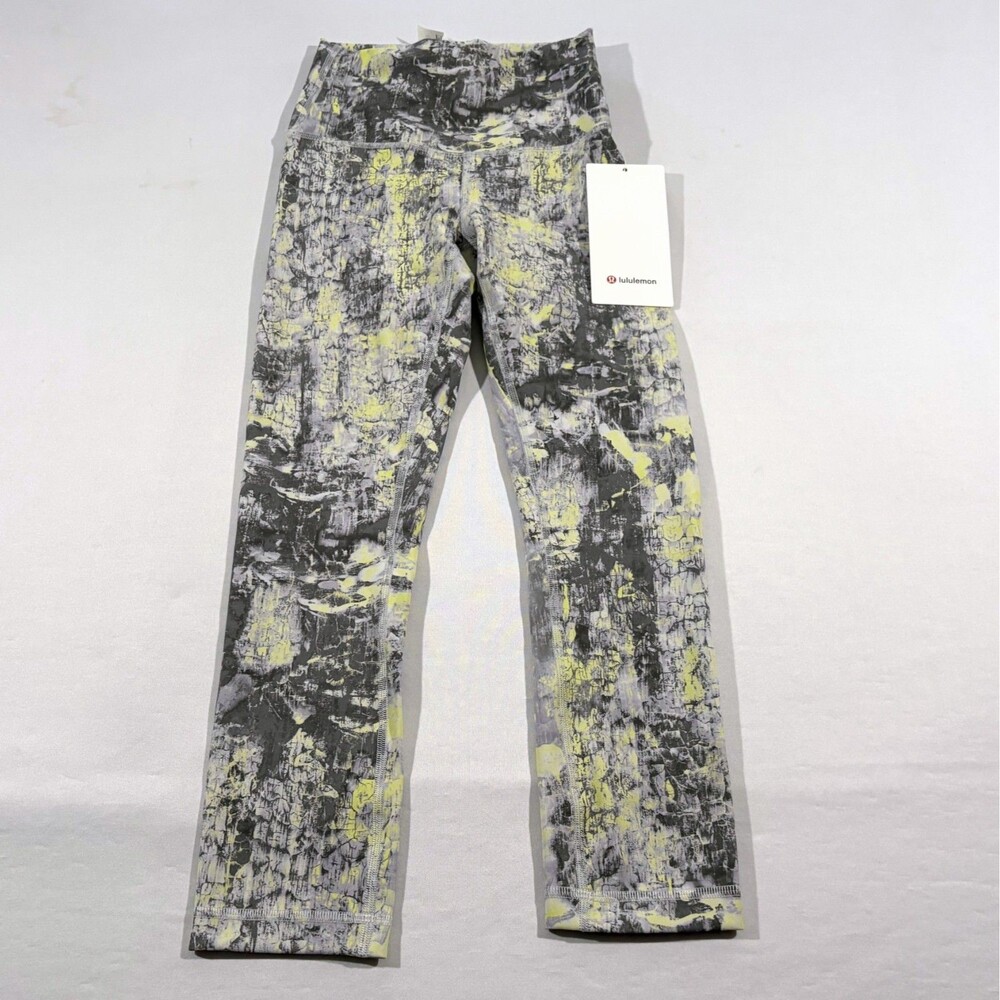 Lululemon Wunder Train HR Crop 21” Leggings LW6BF9S CGSM Grey Yellow Sz 2 NWT